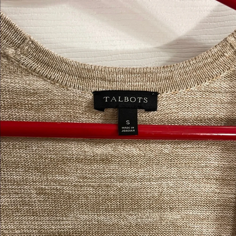 Talbots Long Open-Front Marled Beige Cardigan